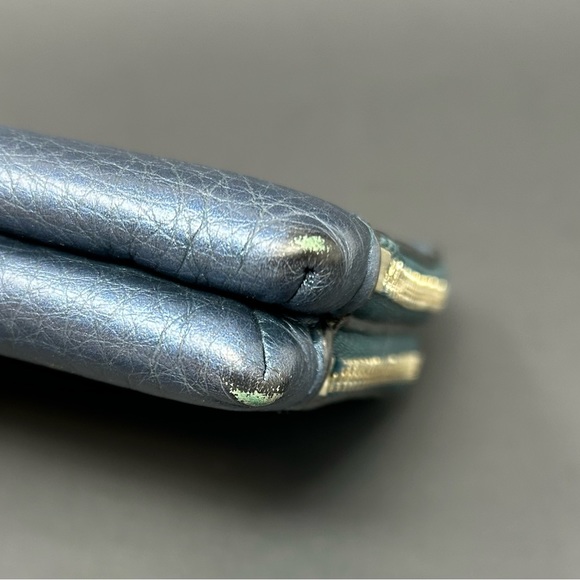 Coach Blue Metallixc Double Pocket Zip Wristlet - Picture 7 of 14